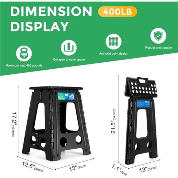 Folding Step Stool 17.5 Inch Foldable Step Stools for Adults & Kids, 400lbs - Picture 6 of 8